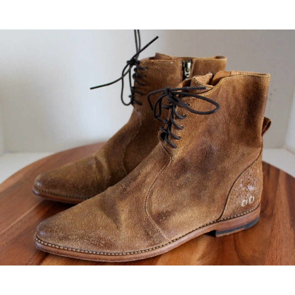 Bed Stu Ankle Boots Womens 7 Brown Suede Distressed Leather Lace Up Side Zip